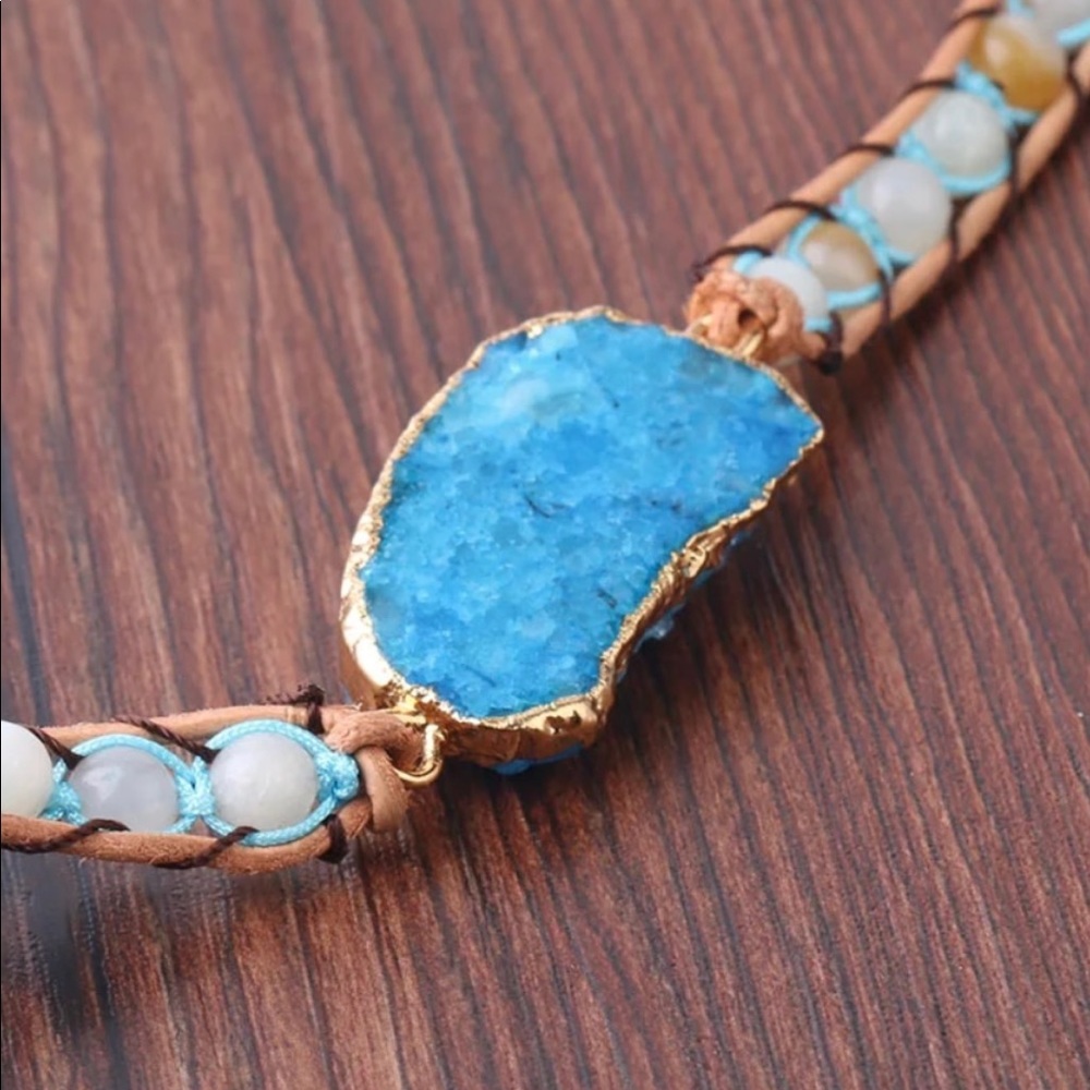 SOLD!! NEW, Druzy and Stones Leather Wrap Bracelet - Picture 5 of 7